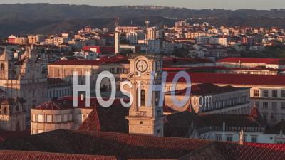 Aerial View Of Coimbra, Tower Of University Of Coimbra, Portugal - Video Drone Footage