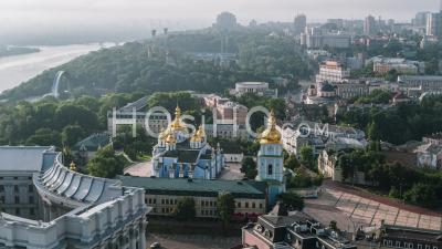 Aerial View Of Kiev (kyiv), St. Michael's Monastery, Kiev Skyline, Ukraine - Video Drone Footage