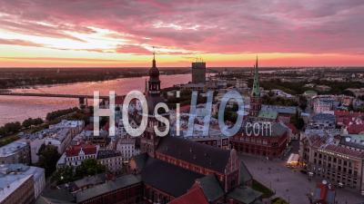 Establishing Aerial View Of Riga, Riga Skyline, Latvia - Video Drone Footage