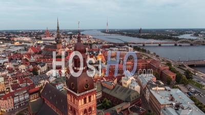 Aerial View Of Riga, Riga Cathedral, Latvia - Video Drone Footage