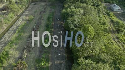 Tilt Up Drone Shot Deforested Area With A Couple Of Trees And A Creeck For Agriculture 