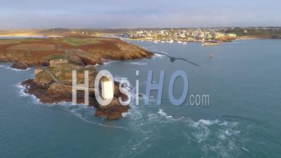 Aerial View Of Kermorvan Lighthouse In Le Conquet - Brittany - Video Drone Footage