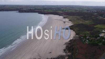Aerial View Of Blancs Sablons Beach Near Brest, Brittany, France - Video Drone Footage