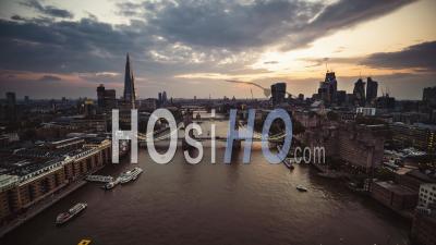 Establishing Aerial View Of London, Tower Bridge, City Skyline, United Kingdom - Video Drone Footage