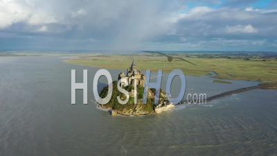 Aerial View Of Mont Saint-Michel With Rainbow - Video Drone Footage