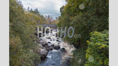 Stone Bridge Over Little Gruinard River In The Northwest Highlands Of Scotland - Aerial Photography