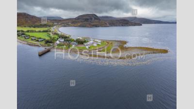 Aerial View Over Coastal Campsite In North West Scotland - Drone Point Of View - Photographie Aérienne