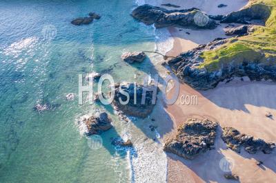 Drone View Over Scenic Sandy Beach In Scotland - Aerial Photography