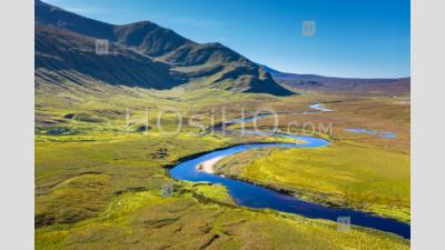 Aerial View Over Scenic River In Scottish Highlands - Aerial Photography