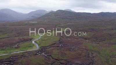 Aerial View Over Dundonnell River In Scotland - Video Drone Footage