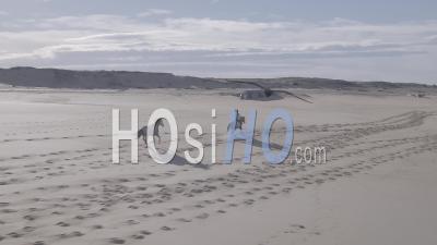 Woman Horse-Riding With Her Two Horses On A Beach By The Ocean - Aerial Video By Drone