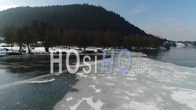 Frozen Lake In Winter, Gerardmer, Vosges – Video Drone Footage