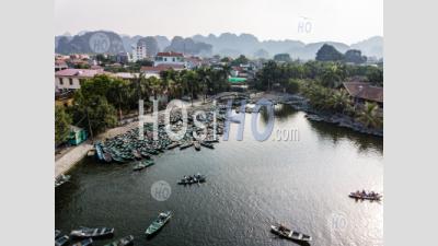 Port Of Rowing Boats At Hoa Lu , Tam Coc , Vietnam - Aerial Photography