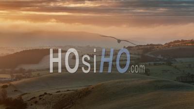 Rolling Hills Of British Countryside At Frosty Sunrise