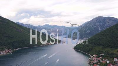 Bustling Boat Entrance To The Bay Of Kotor. Aerial View - Video Drone Footage