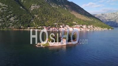 Saint George Island Pano Shot In Perast, Montenegro - Video Drone Footage