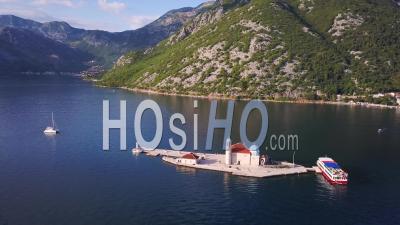 Our Lady Of The Rocks In The Bay Of Kotor In Montenegro. Aerial Shot - Video Drone Footage