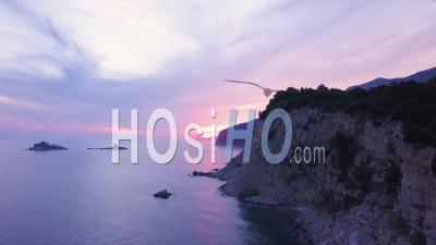 Montenegro Sunset Coastline Cliffs. Drone Footage
