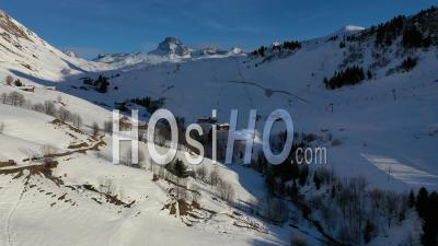 Ski Station And Chalets In Winter - Video Drone Footage