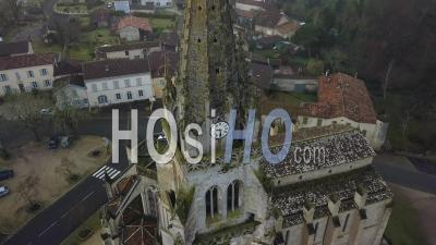Aerial View Collegiale Uzeste, Pope Clement V, Gironde, Aquitaine - Aerial Video By Drone 