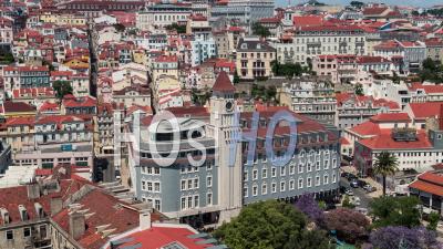Lisbon Skyline, Pombaline Downtown, Lisbon, Lisboa, Portugal - Video Drone Footage