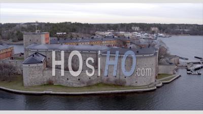 Aerial View Over Vaxholm Fortress In Stockholm - Aerial Video By Drone 