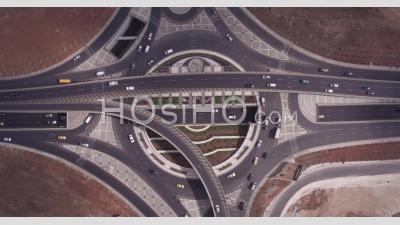 2019 - Aerial Video Of Traffic Circle Or Roundabout With Car Traffic, Amman, Jordan - Video Drone Footage