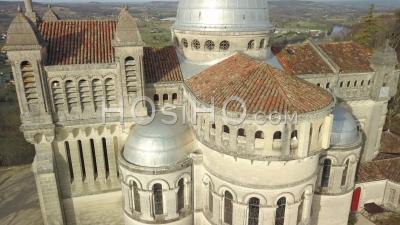 Notre Dame De Peyragude On His Hill Overlooking The Lot - Video Drone Footage