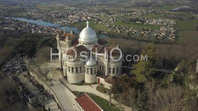 Notre Dame De Peyragude On His Hill Overlooking The Lot - Video Drone Footage