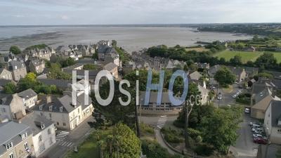 Cancale City And His Harbor At Low Tides In Brittany, France - Video Drone Footage