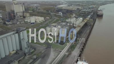 Huge Grain Silo Of Industrial Area Of Bassens - Video Drone Footage