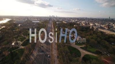 Paris Empty City, Champs Elysees, During Covid-19 Global Lockdown, France - Video Drone Footage