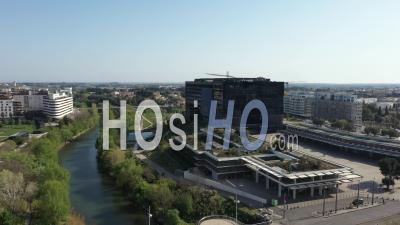 Aerial View Of The City Hall Of Montpellier During Covid-19 - Video Drone Footage