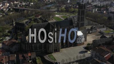 Orecourt Of Limoges Cathedral, During Covid-19 Confinement - Video Drone Footage