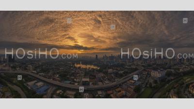 Aerial Panoramic View Of Kuala Lumpur City During Sunrise - Aerial Photography
