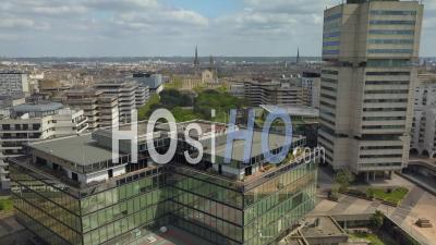 Prefecture And Bordeaux Metropole Building Meriadeck District In Bordeaux City During Covid-19, France - Video Drone Footage