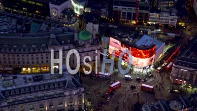 Piccadilly Circus And Regent Street At Night, London Filmed By Helicopter