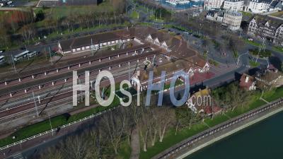Railway Station Of Deauville Under Containment Covid19 - Video Drone Footage