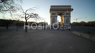 Place De L'etoile And Triumph Arch In Paris During The Covid-19 Lockdown Video Drone Footage