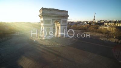 Place De L'etoile And The Triumph Arch In Paris During The Covid-19 Lockdown Video Drone Footage