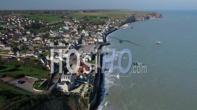 Aerial View Above Arromanches Les Bains During The Containment Covid19 - Video Drone Footage