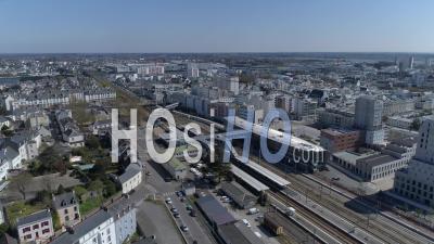 Low Traffic Around The Train Station Of Lorient, At Day15 Of Covid-19 Lockdown, France - Video Drone Footage
