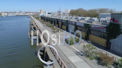 Empty Quai Des Antilles And Its Anneaux On The Island Of Nantes, At Day19 Of Covid-19 Outbreak, France - Video Drone Footage
