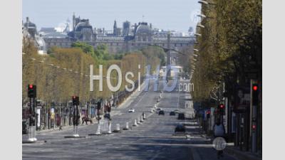 Champs Elysees Avenue In Paris, France During Lockdown