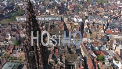 Empty City Of Strasbourg During Lockdown Due To Covid-19 - Cathedral - Gutenberg - Kleber - Video Drone Footage