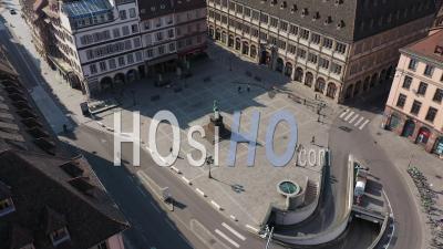 Empty City Of Strasbourg During Lockdown Due To Covid-19 - Gutenberg Place - Video Drone Footage