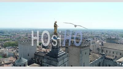 Statue Of The Palais Des Papes - Video Drone Footage