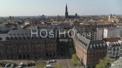 Empty City Of Strasbourg During Lockdown Due To Covid-19 - Cathedral - Empty Street - Video Drone Footage