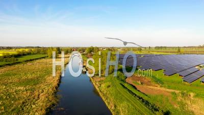 Aerial View Of River Ouse, Stretham, Cambridgeshire, England, Drone Point Of View