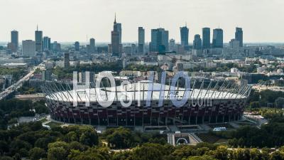Stadium Pge Narodowy, Warsaw Skyline, Warsaw, Warszawa - Video Drone Footage